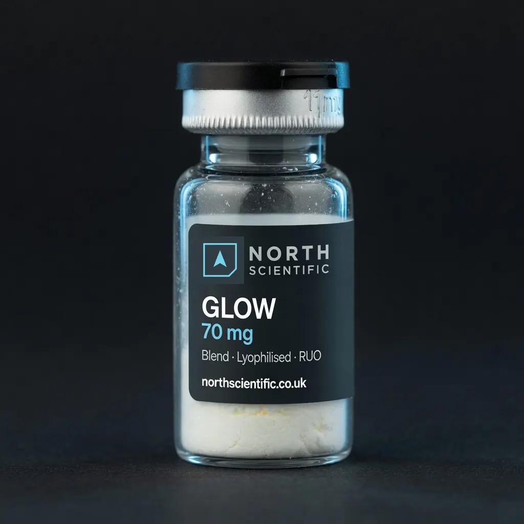 GLOW 70 mg lyophilised three-peptide research vial, NorthScientific